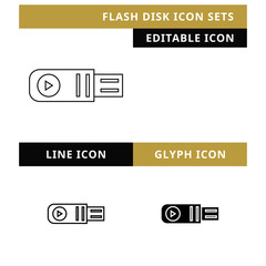 Flash Disk icons set vector design, modern editable line and  glyph icon, black color and isolated for icon presentation, website and banner