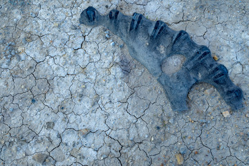 The rest of the tires on the ground after a man-made disaster