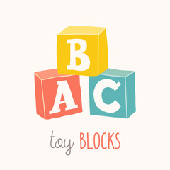Colorful alphabet cubes with A,B,C letters. Isolated vector eps 10 illustration on white background.