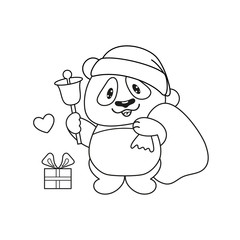 Merry Christmas and Happy New Year Panda Bear Coloring Book Page. Vector Illustration.