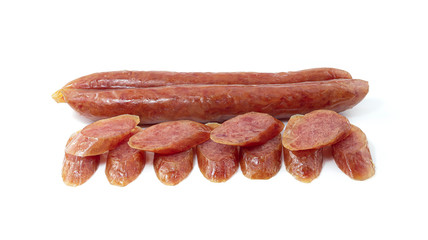 Chinese sausage and sliced for cook isolated on white background