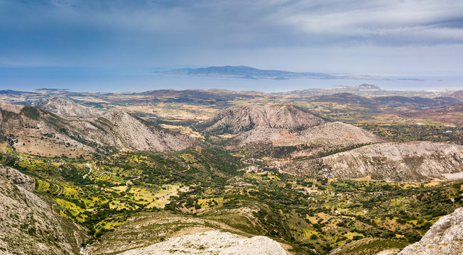 drone shot from top of Mt. Zas, Naxos, Greece