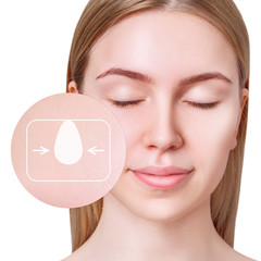 Infographic circle shows cleansing effect on female face.