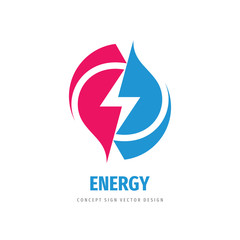Fototapeta na wymiar Power energy lightning - concept business logo template vector illustration. Abstract shapes in circle creative sign. Cooperation symbol. Graphic design element.