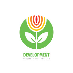 Flower with green leaves - vector business logo template concept illustration. Abstract nature creative sign. Development symbol. Design element.