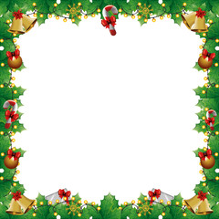 frame leafs decoratives with lights christmas and decorations vector illustration design