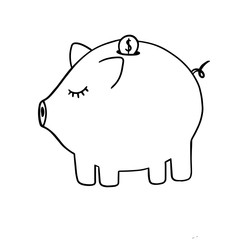 piggy piggy bank coloring vector illustration isolated on white background