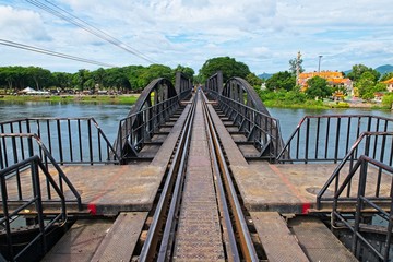  Kanchanaburi, Thailand on 14 August 2019 : The famous Bridge River Kwai. During WW II, Japan constructed the meter-gauge railway line from Thailand to Burma, known as the Death Railway