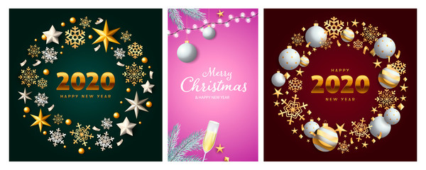 New Year and Christmas posters set