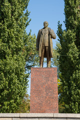 Kalach-on-Don. Russia-September 8, 2019. Monument to Lenin opposite the building of the Kalachev...