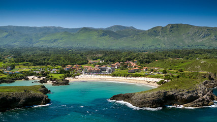 Fototapeta premium Aerial panoramic view of the sea and mountains from drone in the summer