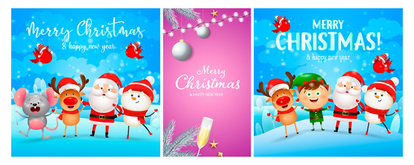 Christmas postcard set with cute characters