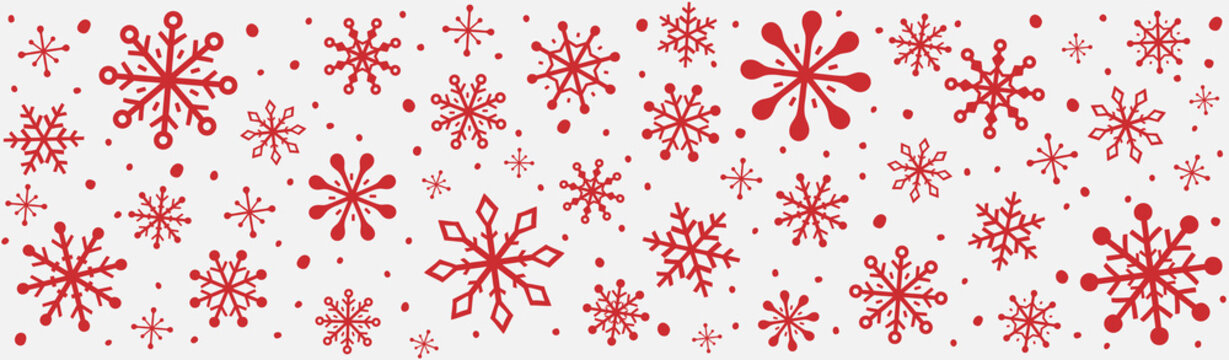 Panoramic header with hand drawn snowflakes. Christmas ornament. Vector