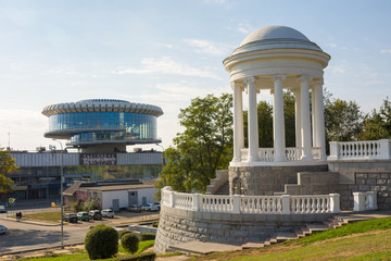 Volgograd. Russia- September 29, 2019. View of the Rotunda of the central embankment of the city of...