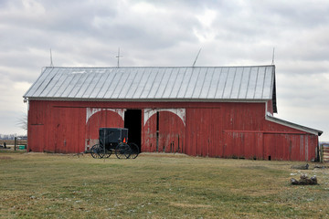 Red Barn and Amish Buggy