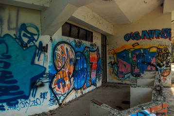 Destroyed and decay aquarium of abandoned water park in Hué, Vietnam 