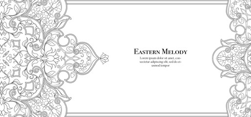 Eastern ethnic motif, traditional muslim ornament. Template for wedding invitation, greeting card, banner, gift voucher, label. Vector illustration