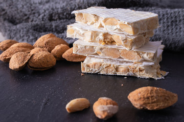 white nougat with traditional christmas almonds