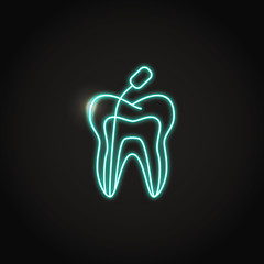 Neon root canal treatment icon in line style - obrazy, fototapety, plakaty