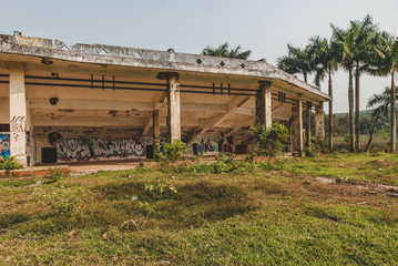 Fototapeta na wymiar Decay building in abandoned water park, urbex 