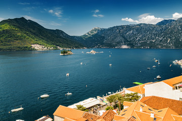 Sunny view of town Perast in the Kotor Bay, Montenegro.