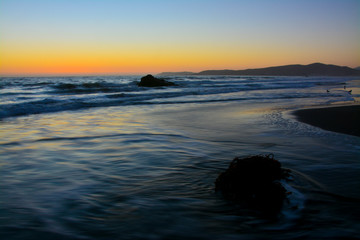 Waves in the sunset, long exposure