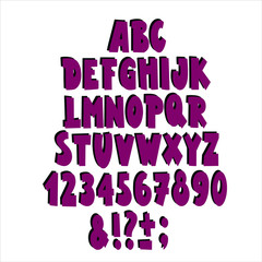 Vector set of alphabet and numbers. Hand drawn letters in cartoon style.