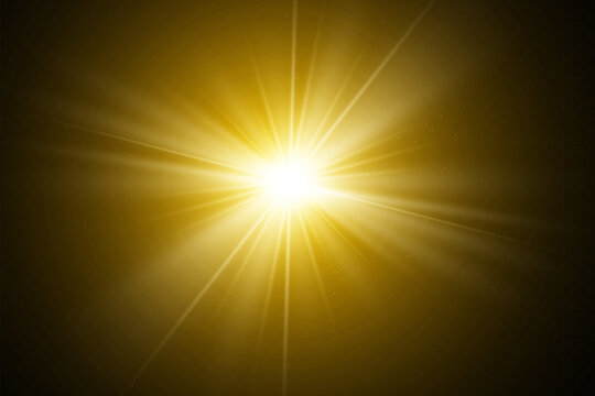 White glowing light explodes on a transparent background. with ray.  Transparent shining sun, bright flash.  Special lens flare light effect.