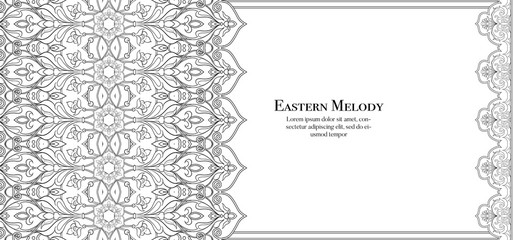 Eastern ethnic motif, traditional muslim ornament. Template for wedding invitation, greeting card, banner, gift voucher, label. Vector illustration