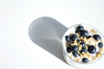 Yogurt dessert with cranberries and almonds