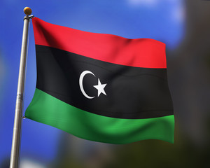 Libyan national flag banding/waving in the sky