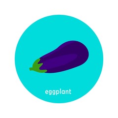 Vector eggplant icon isolated on white background.  Flat blue circle icon with vegetable. Healthy food. 