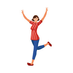 Smiling woman winner feeling happy with victory vector illustration