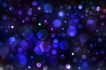 Abstract dark blue background texture with glitter defocused sparkle bokeh circles and glowing circular lights. Beautiful backdrop with bokeh light effect.