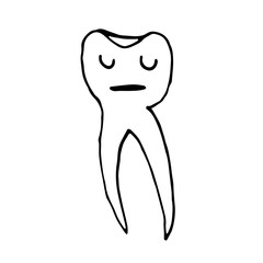 Cute happy cartoon tooth being cleaned with brush, and water set. Hand drawn line art cartoon vector illustration.