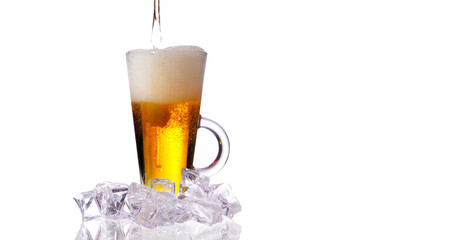 fress cold beer with ice and foam