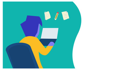 landing page template learn characters using a laptop. entrepreneurs use laptops. vector