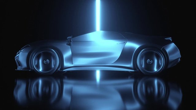 Seamless looping motion graphics. Imaginary sports car, modeled and created using CAD software. Conceptual prototype inside aerodynamic tunnel.
