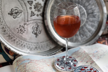 Iced Rosehip Drink. Light Metal Background.