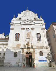 View of facade of Franciscan Church in the old town in Bratislava, Slovakia
