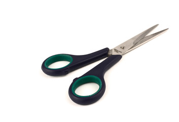 blue-green scissors isolated on white background