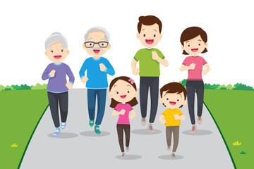 big family jogging and exercising together