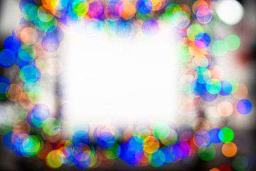 Frame made of Christmas blur colorful light on the background white color