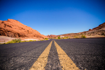 Beautiful desert road through Valley of Fire State Park in Nevada