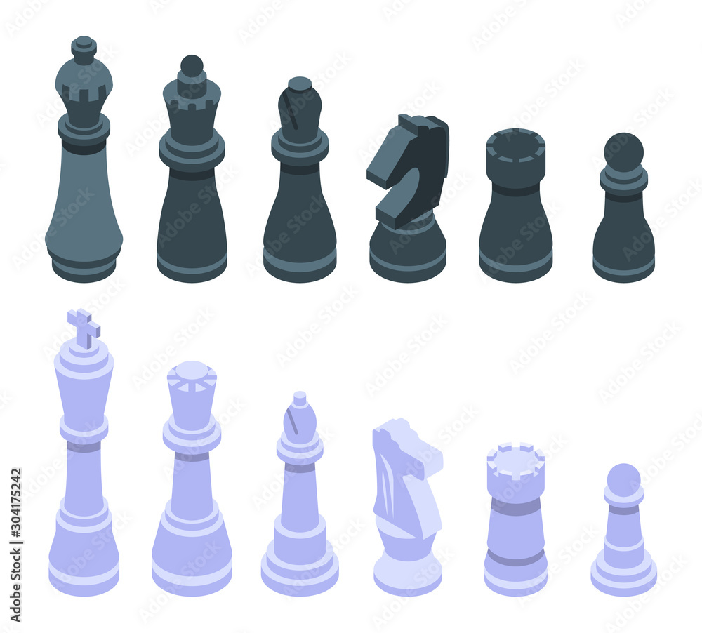 Poster chess icons set. isometric set of chess vector icons for web design isolated on white background