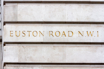 Street name Euston Road carved in Stone