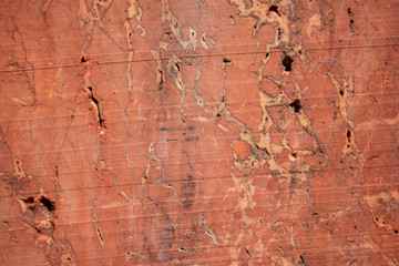 Red marble wall in an abandoned quarry in the eastern alps near Winzendorf in Austria.
