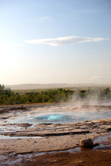 Geysir destrict in the south of Iceland.The Strokkur Geyser erupting at the Haukadalur geothermal area, part of the golden circle, Iceland, Europe