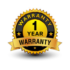 1 year warranty with blue badge and red ribbon