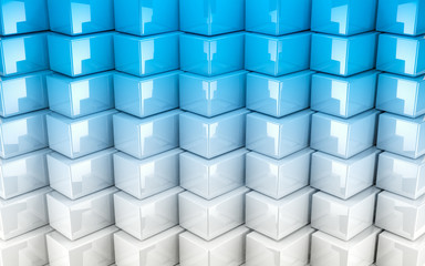 Abstract image background of cubes blocks and rectangles.3d illustration..Blue squares wall surface